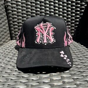 thirty-one Black Baseball Cap with Pink Embellished NY Logo
